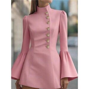 Bell Sleeve Mini Dress with Front Button